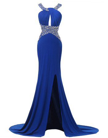 Seductive Plunging Back Evening/ Prom Dresses with Beaded Neckline and Waist