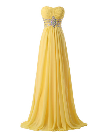 Elegantly Strapless Pleated Chiffon Evening Dresses with Beading Rhinestone Waist