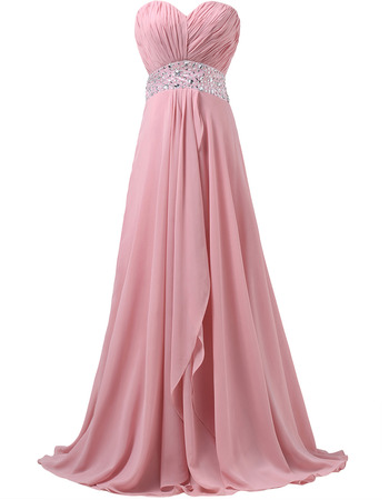 Elegant Sweetheart Pleated Chiffon Evening Dresses with Beaded Crystal Waist