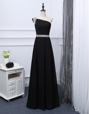 Elegantly Chiffon Black Evening/ Prom Dresses with Beaded Waist and Shoulder