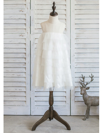 Cheap White Empire Short Satin Tulle Layered Skirt Flower Girl Dresses