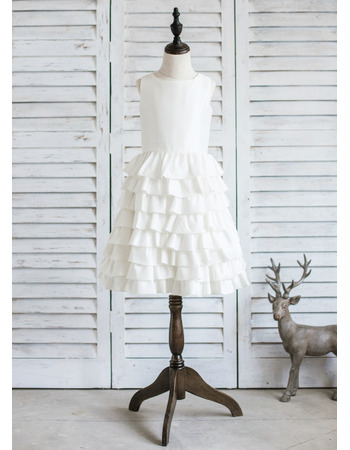 Pretty Ivory A-Line Knee Length Taffeta Layered Skirt Flower Girl Dresses