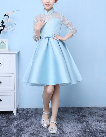 Discount Mandarin Collar Short Easter/ Spring Girls Dresses with Long Lace Sleeves and Crystal Detailing
