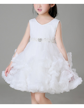 Beautiful Cute A-Line Mini/ Short Ruffled Tiered Skirt Tulle Flower Girl Dresses with Beaded Waist
