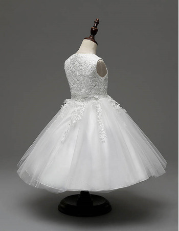 Cute Affordable Ball Gown Tea Length White First Communion Flower Girl ...