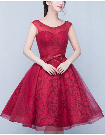 Elegance A-Line Short Tulle & Lace Homecoming/ Party Dresses with Beaded Neck