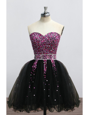 Luxury Shimmering Beading Rhinestone Embellished Sweetheart Short Black Homecoming Dresses