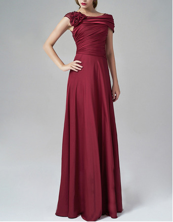 Elegant Silk Like Satin Evening Dresses with Cap Sleeves and Asymmetric Ruched Shoulder