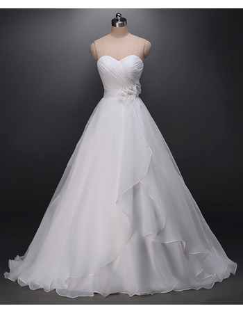 Romantic Ball Gown Sweetheart Organza Wedding Dresses with Hand-made Flowers