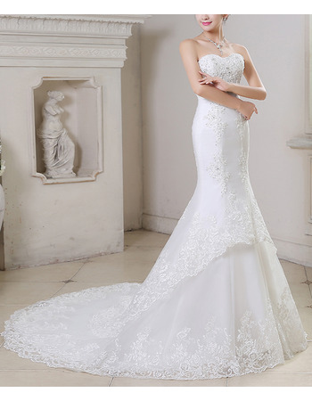 Dramatic Beaded Appliques Sweetheart Wedding Dresses with Double Layer Tulle Skirt