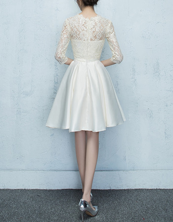 Simple Crew Neck Lace Bodice Reception Wedding Dresses with Half ...