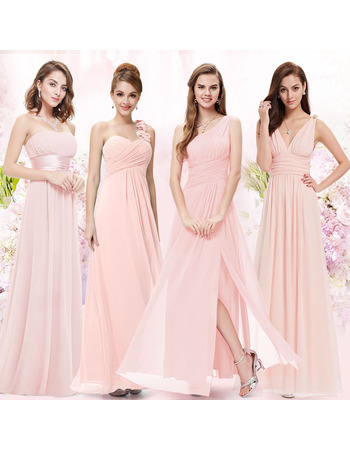 Affordable Elegant Long Length Pleated Chiffon Bridesmaid/ Wedding Party Dresses