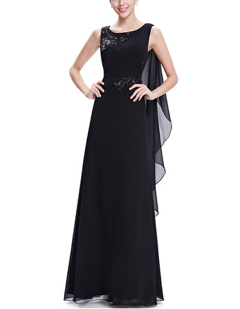 Custom Sleeveless Floor Length Chiffon Black Evening/ Prom Dresses