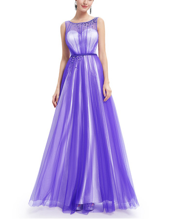 New Style Sleeveless Floor Length Satin Tulle Evening Dresses