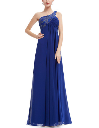 Perfect Empire One Shoulder Floor Length Chiffon Evening Dresses with Beading Detail