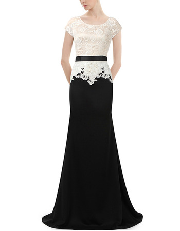 Elegant Lace Chiffon Two-Piece Evening Dresses with Short Sleeves