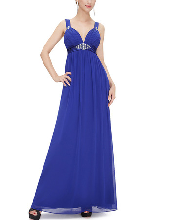 Modern Sexy Sweetheart Long Blue Chiffon Evening Dresses with Straps