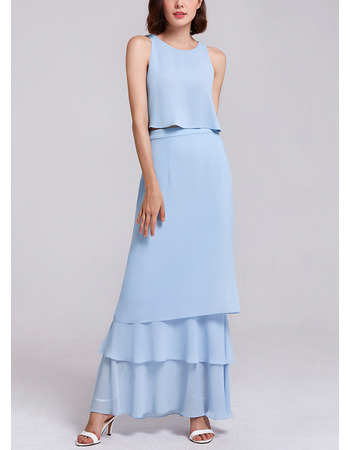 Classy Round Neck Sleeveless Long Length Chiffon Two-Piece Evening Dresses with Layered skirt