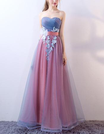 Tailored Ruched Bodice Sweetheart Fullr Length Two Color Evening Dresses with Sash and Appliques