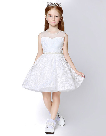 Beautiful A-Line Sleeveless Mini/ Short Lace Flower Girl Dresses with Beaded Neck and Waist