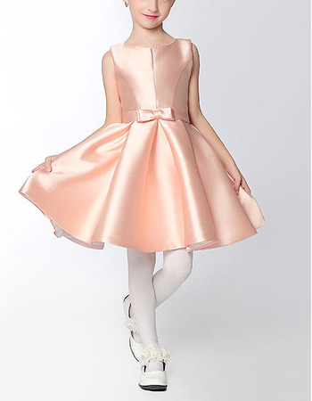 Simple A-Line Sleeveless Mini/ Short Satin Flower Girl Dresses with Bowknot