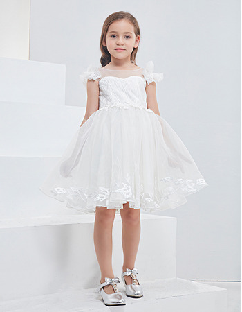 Affordable Little Girls Pretty Sleeveless Mini/ Short Tulle Flower Girl Dresses with Appliques
