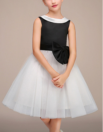 Cute Doll Collar Lapel Knee Length Black and White Two Tone Little Girls Party Dresses