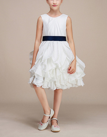Discount Pretty Knee Length Ruffle Skirt Taffeta Flower Girl Dresses with Sashes