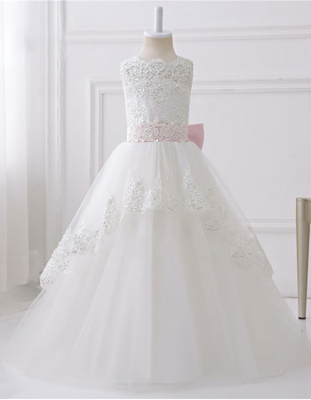Gorgeous Sleeveless Open Back Floor Length Organza Flower Girl Dresses with Beading Sequins Bows