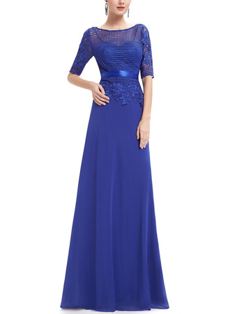 Fashionable Appliques Full Length Chiffon Mother of The Bride Dresses with Half Lace Sleeves & Belts