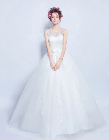 Beautiful Ball Gown Full Length Appliques Tulle Wedding Dresses