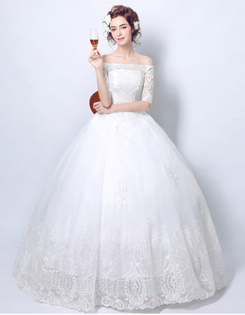 Elegant Ball Gown Off-the-shoulder Tulle Wedding Dresses with Lace Appliques Detail