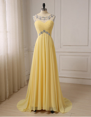 Shimmering Sexy A-Line Long Length Chiffon Prom Evening Dresses with Keyhole Back