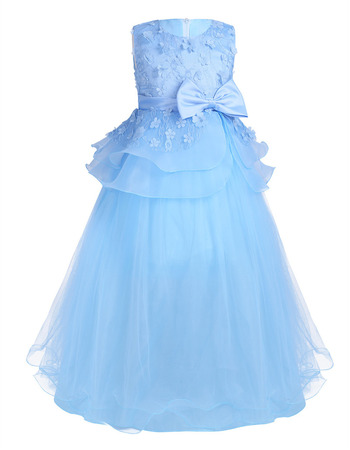 Amazing Sleeveless Full Length Applique Little Girls Party Dresses with Layered Draped High-Low Skirt