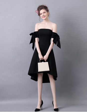 Simple Strapless High-Low Satin Little Black Evening Party Dresses