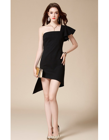 Simple Sexy One Shoulder Short Asymmetrical Hem Black Homecoming Dresses