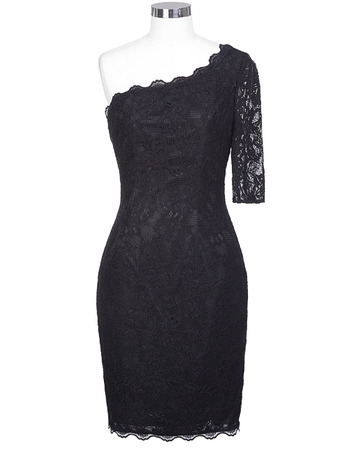 Tight One Shoulder Mini/ Short Lace Black Homecoming Dresses for ...