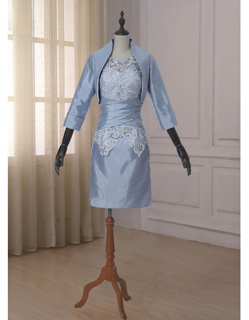 New Arrivals Modest Sheath Short Lace Modest Taffeta Two Piece Mother Dresses with Jackets