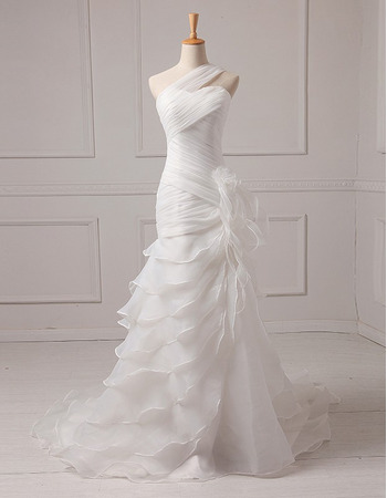 Fashionable Allover Ruched Organza Wedding Dresses with Exquisitely Layered Skirt