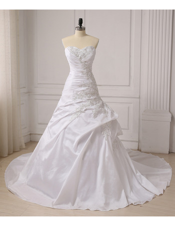 Gorgeous Beaded Appliques Sweetheart A-Line Taffeta Wedding Dresses with Pice-up Skirt