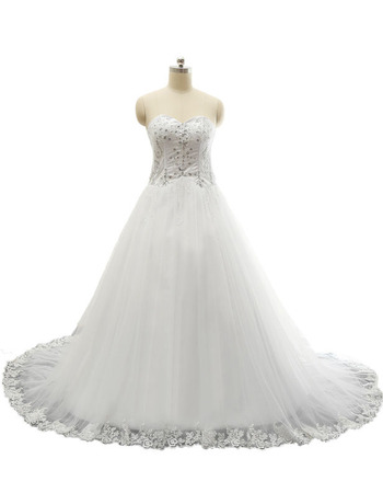 Discount Appliques Sweetheart Tulle Over Satin Wedding Dresses with Crystal Detail