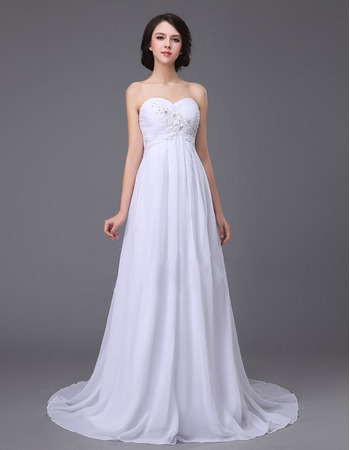 Elegant Empire Ruched Chiffon Wedding Dresses with Beading Appliques Detail