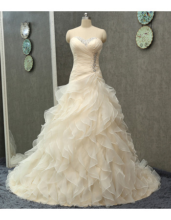 Breathtaking Crystal Beaded Sweetheart Organza Wedding Dresses with Tiered Ruffles Galore Skirt