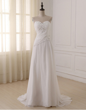 Crystal Beading Asymmetrical Ruched Ivory Chiffon Summer Wedding Dresses