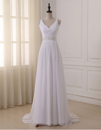 Elegantly White Pleated Chiffon Wedding Dresses with Beaded Lace Appliques Detail