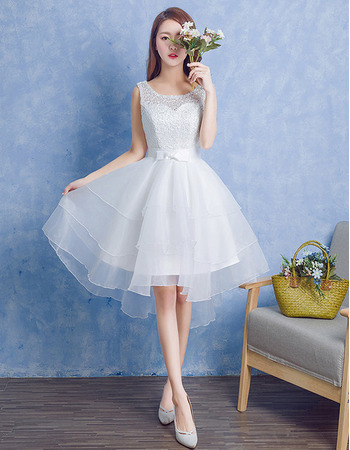 Charming A-Line Sleeveless Knee Length Layered Organza Wedding Dresses