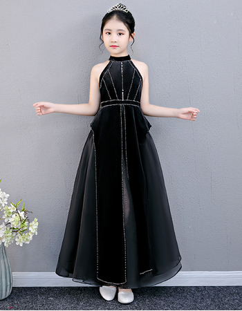 Amazing Beaded Black Little Girls Party Dresses Dresses with Split