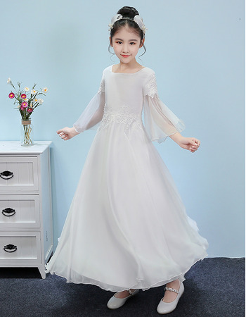 Amazing Appliques Chiffon Junior Bridesmaid Dresses with Long Sleeves