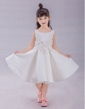 Romantic A-Line Knee Length Satin Flower Girl Dresses with 3D Flowers