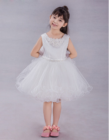 Cute Ball Gown V-back Knee Length Flower Girl Dresses with Wire Edge and 3D-flowers